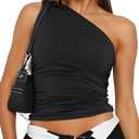 Trendy Queen Womens Going Out Tops Summer Spring Tank Crop Outfit Cute Y2k Shirts Corset Fashion Workout Clothes 2025 Large, Black 