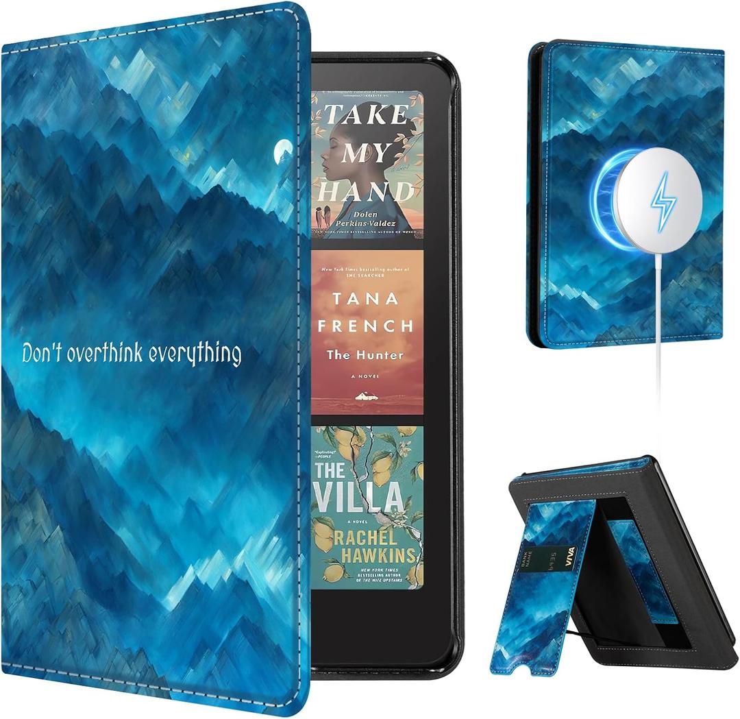 CoBak Stand Case for 7" Kindle Paperwhite 12th Gen 2024 and Kindle Colorsoft with Hand Strap - Compatible with iPhone MagSafe, for Samsung/Belkin/Anker Wireless Charging Pads, Durable, Auto Sleep Wake (Blue Yamazaki)