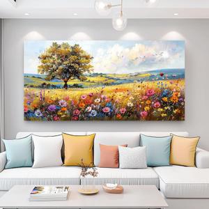 hyidecorart Canvas Wall Art For Living Room Wall Decor For Bedroom Office Decorations Field Pictures Artwork Flower Scenery Watercolour Wall Paintings Aesthetic Room Home Decor Ready to Hang, 47" x 23.5", 