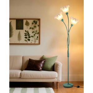 Lightdot Vintage Flower Floor Lamp for Living Room Modern Standing Lamp with DIY Flexible Branch Pole Green Cute Floral Floor Lamps with 5Lbs Heavy Base for Girls' Bedroom/Sofa/Corner(Bulbs Included)