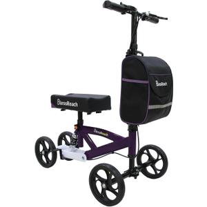 Steerable Knee Walker Deluxe Medical Scooter for Foot Injuries Compact Crutches, with Dual Rear on-Wheel Brake and Shock Absorption Under The Knee pad (Purple)