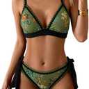 Aidonger Bikini Sets for Women Floral Two Piece Bathing Suit V Neck Shell Stitched Swimsuit Tie Side Triangle Swimwear, M
