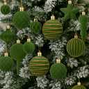 24 Pcs Small Olive Green Velvet Christmas Ornaments Ball Set Shatterproof Christmas Tree Decorations Assorted Flocked Xmas Baubles Decorations Xmas Holiday Party Wedding Decor