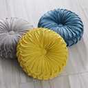 MOJUN Velvet Throw Pillow - Round, Pleated, Filled - Home Decorative Pillow for Couch, Chair, Bed, Car, Floor (Yellow, 14inch)