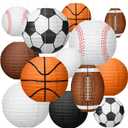 Bencailor 13 Pcs Sports Paper Lanterns Sport Themed Paper Soccer Baseball Football Basketball Lanterns for Indoor Outdoor Sport Themed Birthday Party Decoration(Simple)