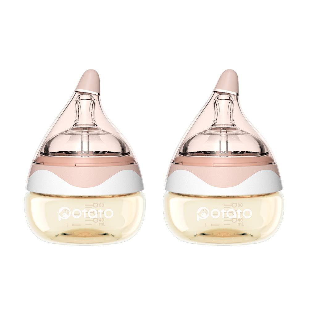 Baby Bottles for Newborn Baby PPSU Anti Colic Infant Bottles Wide Neck Breast-Like Nipple Slow Flow Breastfeeding Toddler Bottles-2pack (2.5 oz/pc, Pink)