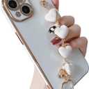 Caseative for iPhone Xr Case, Plating Love Heart Wrist Strap Chain Bracelet Soft Compatible with iPhone Case for Women Girls (White,iPhone Xr)