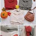 ZESICA Women's Fall Lapel Collar V Neck Long Sleeve Ribbed Knit Comfy Loose Casual Pullover Sweater Jumper Top (Brown, S)