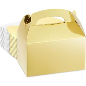 Juvale 24 Pack Metallic Gold Gable Boxes - Sturdy 300 GSM Cardstock Metallic Treat Bags - Customizable Gold Party Favors with Handles - Mini Gift Boxes for Favors, 6.2 x 3.5 x 3.6 in