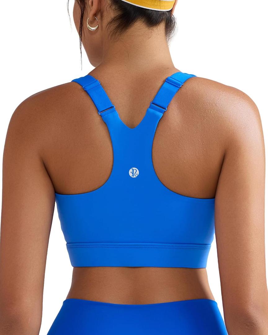 RUNNING GIRL Sports Bra for Women,Adjustable Straps Supportive High Impact Sports Bra with Sewn in Pads (Blue, L)