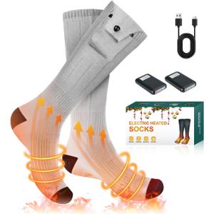 Electric Heated Socks, 3 Heating Settings Washable Heated Sock for Fishing Skiing Hiking Skating, Stocking Stuffers, 5000mAh Rechargeable Electric Socks for Men Women (Gray)