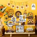 26 Pcs Sunflower Tiered Tray Decor Set Summer Rustic Gnome Wooden Decorations Farmhouse Sunflower Table Centerpiece Sign Vintage Tiered Tray Ornament for Kitchen Home Party Shelf Supplies