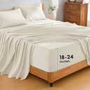 SONORO KATE 100% French Pure Linen Sheets, Extra Deep Pocket up to 18"-24", Breathable and Durable Linen Sheets, Anti-Tear Linen Bed Sheets, Machine Washable - 4 Piece (Cream, Queen(24" deep))