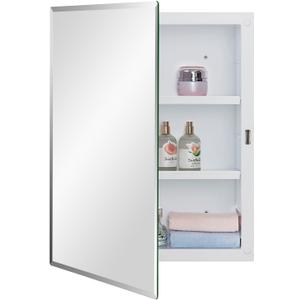 IDYLLOR Plastic Medicine Mirror Cabinet for Bathroom 16 x 20 inch, Surface and Recessed Mount, 16x20 inch Beveled Edge Mirror