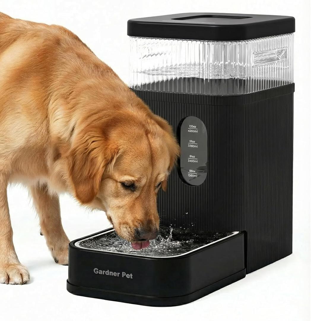 Gardner Pet 2.2 Gallon Automatic Dog Water Bowl Dispenser 8.5L Gravity Water Feeder with Stainless Steel Bowl & Maifan Stone Filter, BPAFree for for Cats and Dogs (Black, 2.2 Gallon)
