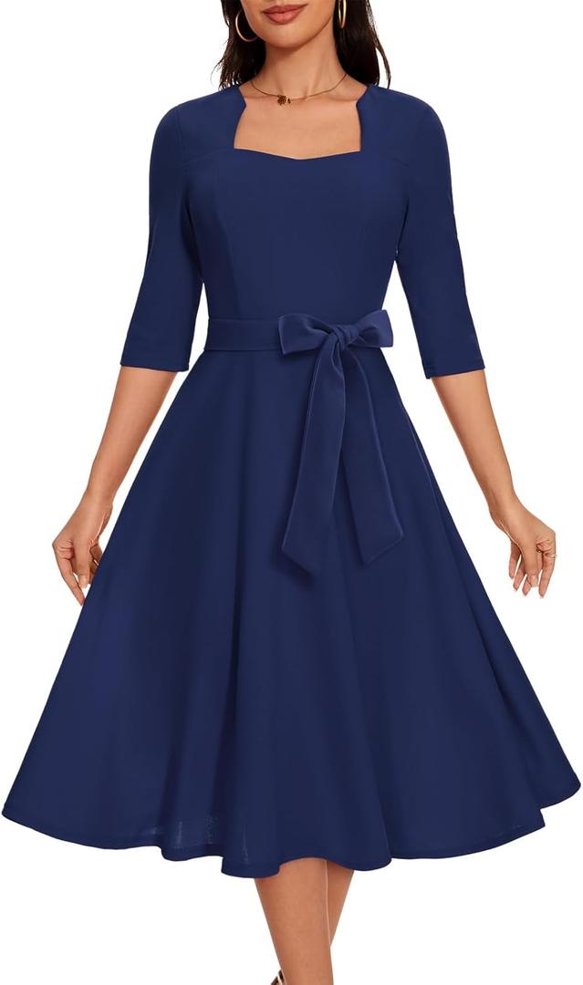 HomRain Women's Cocktail Formal Dresses Elegant Wedding Guest A-Line Graduation Tea Party Modest Prom Church Dress L 