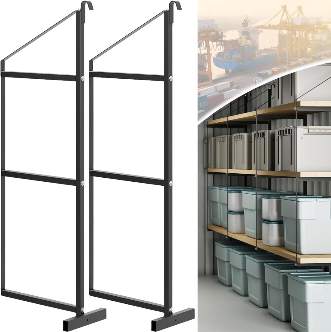 2 Pack Shipping Container Shelving Brackets 3-Tier, 22" D x 60" H, 1100LBS, Hang & Hook Type, Cargo Containers Storage Shelves, Easy to Install & Removable, Heavy-Duty (Black)