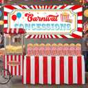52 Pcs Carnival Circus Party Decorations Concession Stand Supplies Kit with Concession Banner 50 Popcorn Bag 1oz Red and White Striped Table Skirt Movie Night Decor for Carnival Circus Party