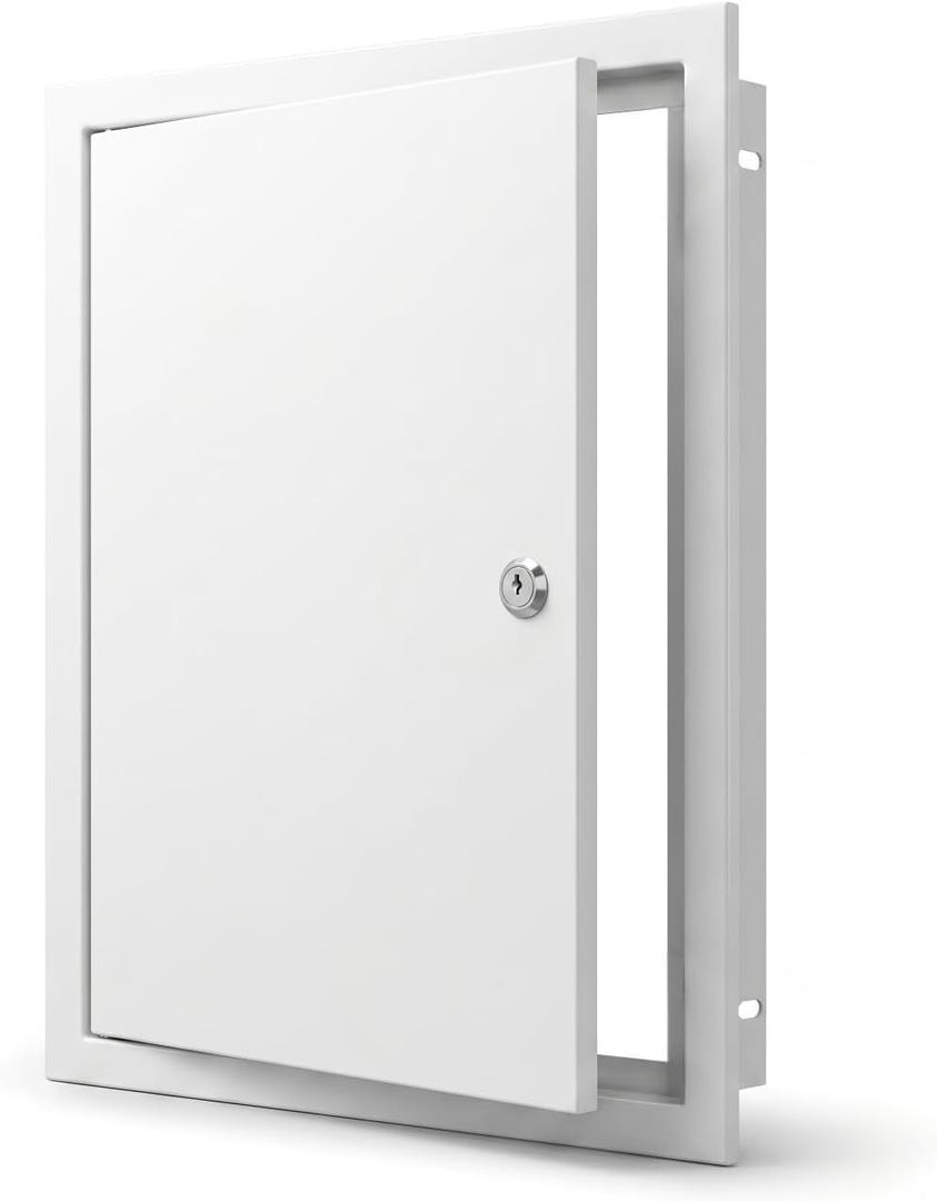 21x30 Lockable Galvanized Access Panel 1.2mm Steel Drywall Door | Conceals HVAC pipes and blocks pets. Features a 1.57-inch inset frame with pre-drilled holes and mounting hardware included.