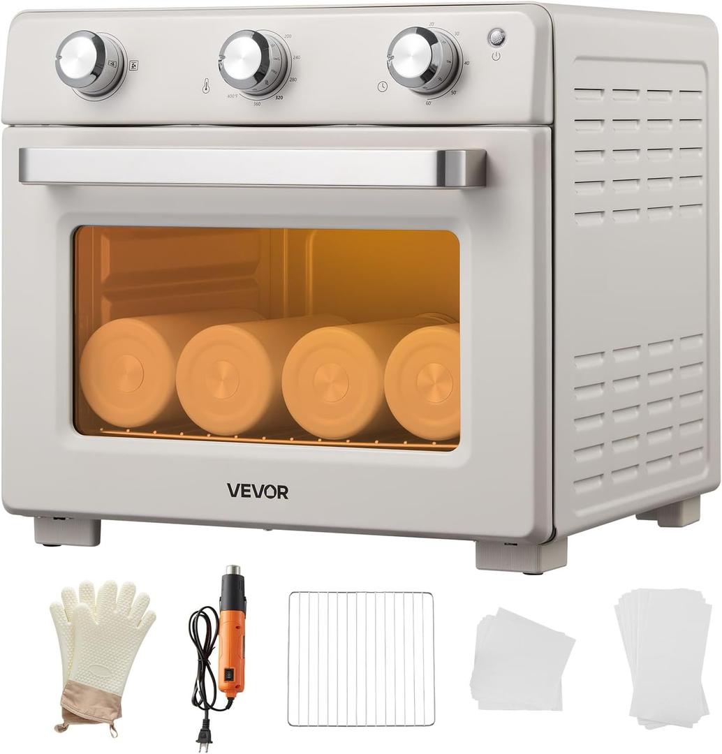 VEVOR Sublimation Oven Machine, 26 Qt, Fits 40oz Tumblers, with 1 Heat Air Gun, 50 Shrink Films, 1 Tape and 2 Heat Gloves, 360 Turbo Convection for Sublimation Blank Tumblers, Mugs, Bowls, Off-White