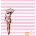 Beach Blanket Sandproof Waterproof, Pink Striped Picnic Blanket Extra Large 9 Ft X 10 Ft for 8 Adults with Stakes and Sand Pocket, Compact Lightweight Sand Free Beach Mat Essential