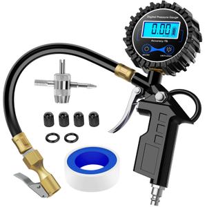 Nilight 50026R Digital Tire Inflator Pressure Gauge,250 PSI Air Chuck and Compressor Accessories Heavy Duty with Rubber Hose Quick Connect Coupler for 0.1 Display Resolution