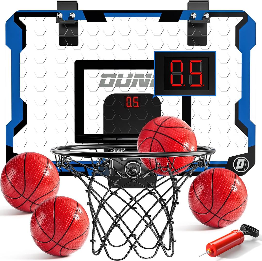 NIPLOOOW Indoor Basketball Hoop for Kids, Over The Door Mini Basketball Hoops, Mini Hoop with Scoreboard & 4 Balls, Kids Basketball Hoop Sport Toys Gifts for 5 6 7 8 9 10 11 12+ Year Old Boys