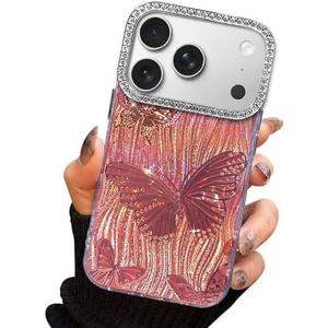 I-MGAE-IN-AR Compact Case for iPhone 17 Pro Butterfly Design,3D Diamond Camera Lens Protection Frame,Cute Soft Slim TPU Shockproof Protective Phone Cases Cover for Women Girls Aesthetic Rose Gold