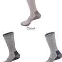 ECOEY Men's Merino Wool Cushioned Hiking Trekking Crew Socks 4 Pairs, Middle Calf Length with Moisture Wicking (10-13, Camel)