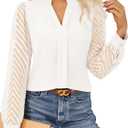GRACE KARIN Women Business Casual Tops Sheer Lace Long Sleeve Blouses Work Office Pleated V Neck Shirt Fall Formal Outfits Large