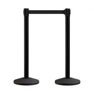 Crowd Control Warehouse CCW Series RBB-100 - Set of 2 Stanchion Retractable Belt Barriers, 11 Foot Black Belt, Black Post - Premium Crowd Control Barriers, Stanchions with Retractable Belts