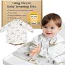 BIBaDO - Long Sleeve Baby Bibs - Babies & Toddlers 6-36 Months - Coverall Baby Led Weaning Bib - Easy Wipe, Soft & Waterproof (1 Pack, Serengeti Spaghetti)