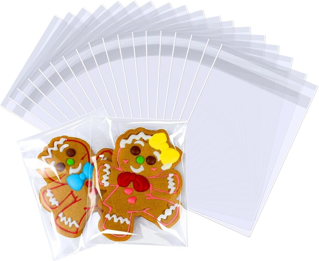 PigPotParty Cookie Bags 4''x 6", 100 Pcs Self Sealing Cellophane Treat Bags, Small Clear Plastic Goodie Bag for Gift, Snack, Party Favor, Candy