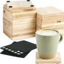 12 Pack Unfinished Wooden Coasters, Blank Wood Crafts Squares for DIY with Non-Slip Foam Dots (3.8 in)