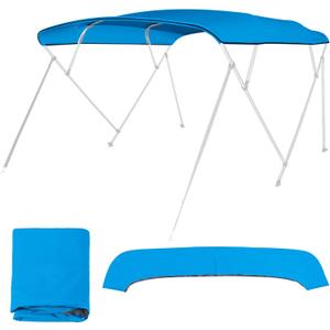4 Bow Bimini Top Replacement Cover Waterproof 600D Sun Shade Boat Canopy with Storage Boot,Blue/Gray 54''-103''W x 96''L x 54''H