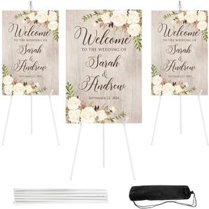 Easel Stand for Sign 66 Inches, Lightweight Adjustable Art Poster Board Stand for Display Wedding Welcome Sign, White Metal Easel Stand for Painting with Portable Bag (3 Pcs) White
