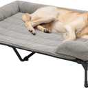 Veehoo Cooling Elevated Dog Bed Add Removable Corduroy Bolster Cushion Mat, 53" x 33" Washable Dog Couch Bed, Raised Pet Cot with Breathable Teslin Mesh, No-Slip Feet, Grey, CWC2439D