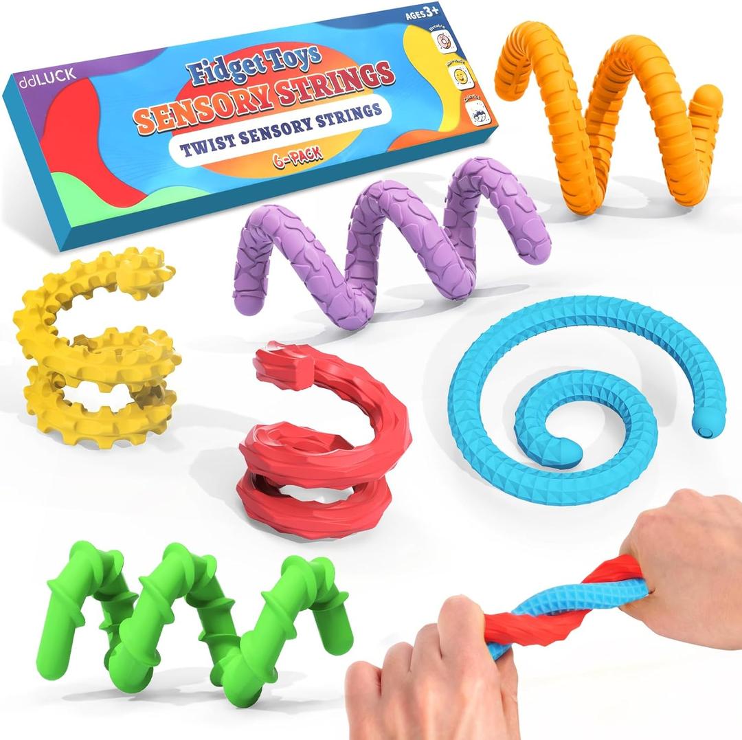 Fidget Toys Silicone Sensory Sticks, Textured Calming Sensory Toys for Kids with Autism, Autism Toy for Anxiety Relief, Travel Toy for Kids 3+ & Adults (6 Pack)