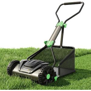 WORKPROX 16-Inch Push Reel Lawn Mower, Adjustable Height 5-Blade Reel Mower with Removable 8-Gallon Grass Catcher for Yards and Gardens, Black