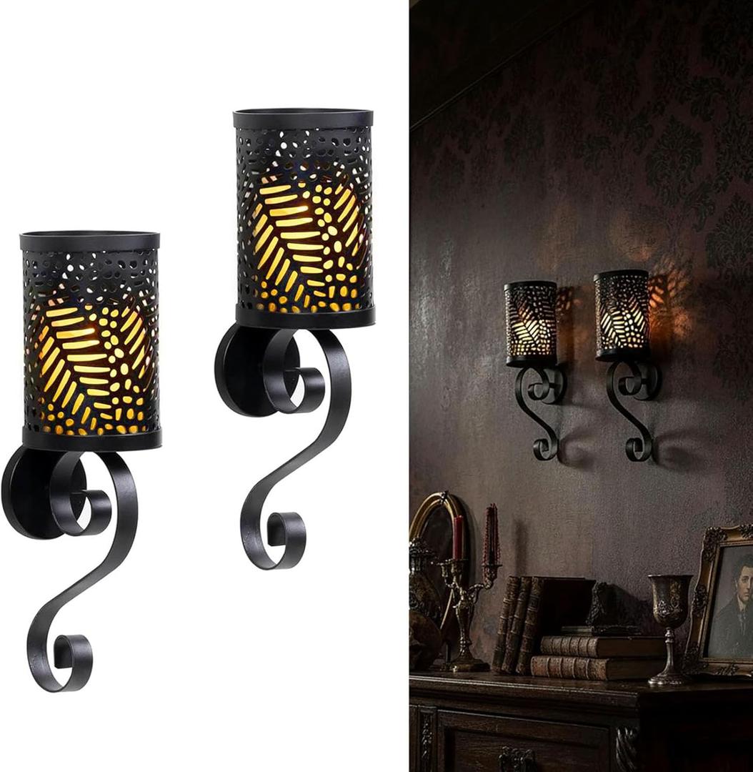 Candle Sconce Candle Holder Set of 2, Black Gothic Design Metal Wall Candle Holder, Home Wall Decoration for Living Room, Bathroom, Dining Room