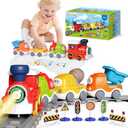 Train Set for Toddlers w/Steam, Sound & Lights, Toddler Toys for Age 2-4, Electric Train Set with Tracks Road Signs, Magnetic Train Toys Christmas Birthday Gifts for 2 3 4 5 Year Old Boys & Girls