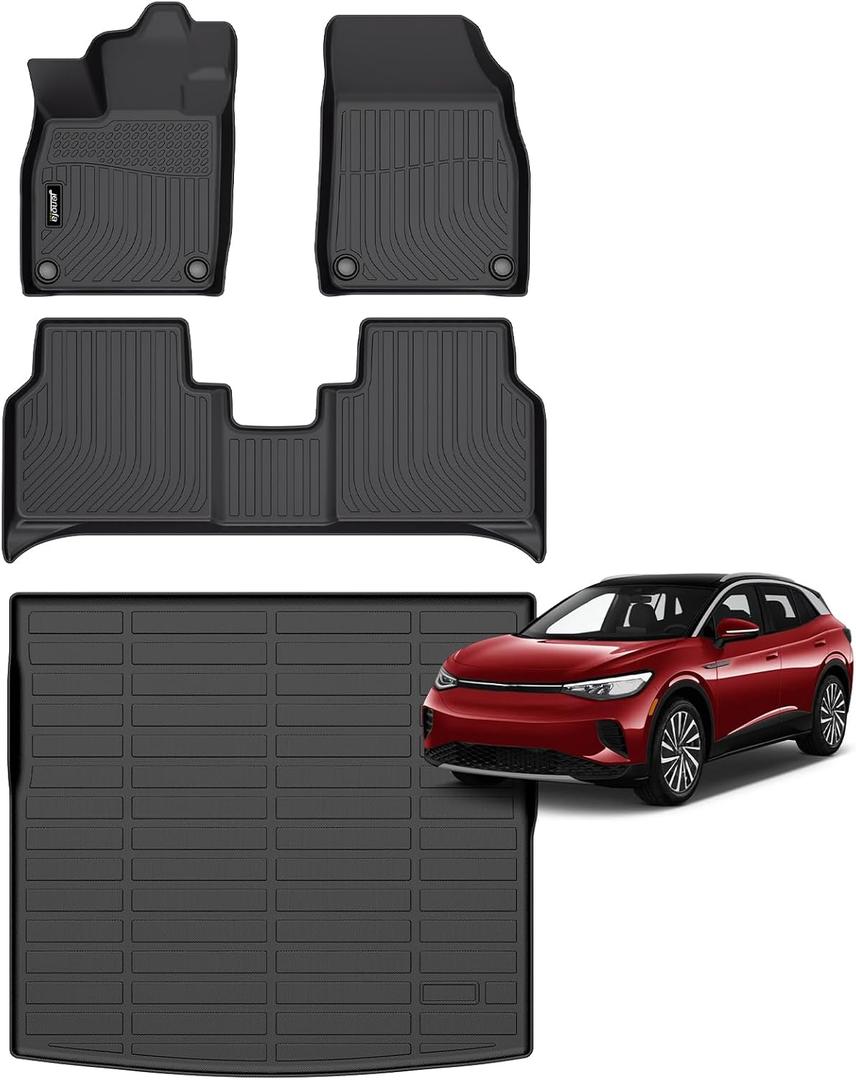 Jenofa-Car Floor Mats for VW ID.4 2021-2026 All Weather Mats Cargo Mat Custom Waterproof Durable Full Set Floor Liners for Volkswagen ID4 Accessories Black
