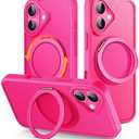 MCKRO Case for iPhone 16 Plus (6.7 inches), Shockproof Magnetic Phone Case Cover with 360° Rotatable Kickstand, Compatible with MagSafe Wireless Charger (Hot Pink)