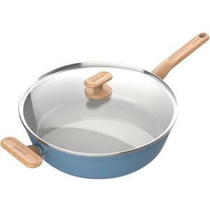 GoodCook Healthy Ceramic Titanium-Infused 11 Jumbo Cooker with Lid, Light Blue  Induction Cookware, Nonstick Cooking Pan, Food Cooker for Stir-Fry, Vegetables, Chicken, Steak, Sauces (11" Cooker)