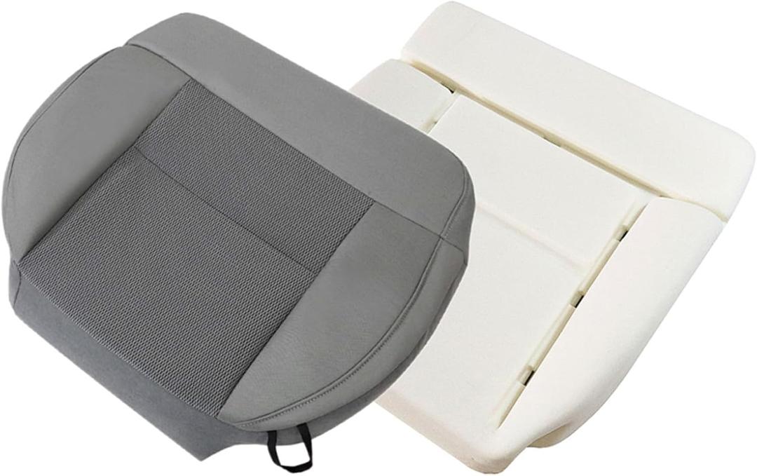 NLQR 2-Piece Front Driver Side Bottom Replacement Cloth Seat Cover & Foam Cushion Pad - Flint Gray #PE/#NE | Compatible with Ford F-150 XLT STX FX4 2004-2008 | All Cab Types