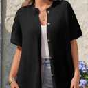 Saodimallsu Womens Oversized Cardigan Sweaters Short Sleeve Button Down Casual Lightweight Loose Knit Trendy Cardigans (Black)