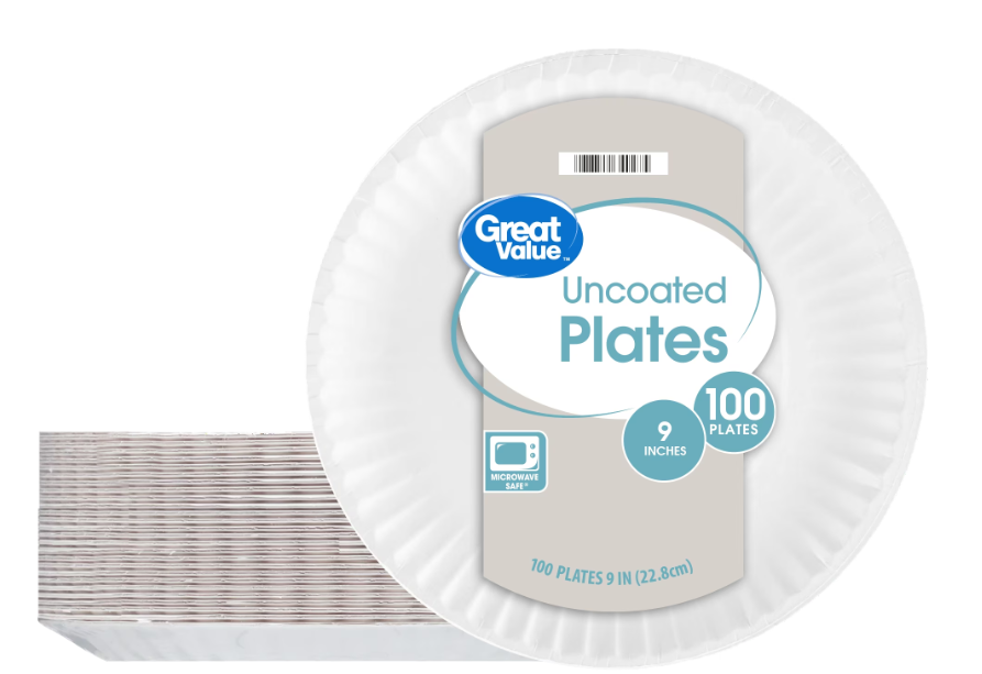 Great Value Uncoated Paper Plates, 9 Inch, White, 1200 Count