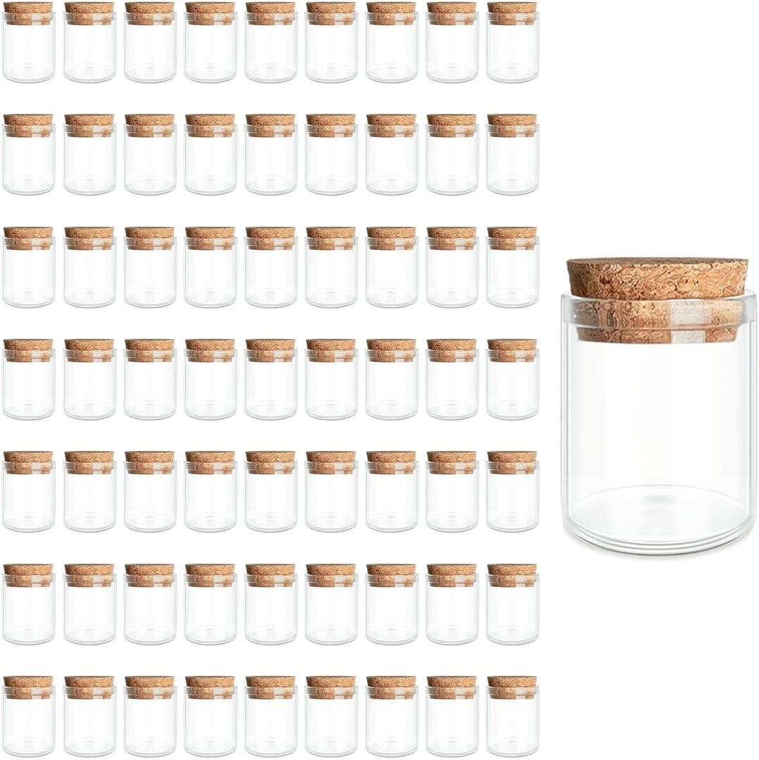 64-Pack 0.17 oz (5 ml) Glass Bottles & Test Tubes with Cork Stoppers for Spell Jars, Spice Storage, DIY Favors, Travel Memories, Plant Propagation Empty Recyclable Containers for Crafts, Kitchen
