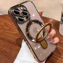 SMARTFOX Case for iPhone 14 Pro 6.1", Compatible with MagSafe, Luxury Plating Shockproof Clear Phone Cover with Invisible Stand, Full Camera Lens & Screen Protector for Women Girls, Titanium Gold