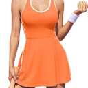 ATTRACO Tennis Dress for Women with Shorts Pockets Racerback Golf Outfits | Built in Bra, Separate Shorts, V Neck, Colorblock, Sleeveless, Pickleball Outfit, Golf, Workout, Athletic, Casual (Orange, L)